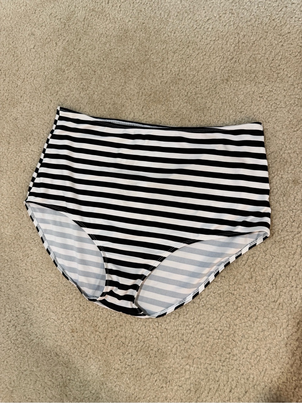 Black and White Striped High-Waist Swim Bottoms